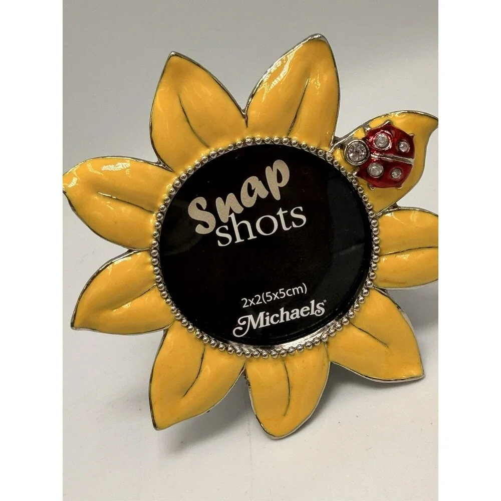 Michaels Sunflower Picture Frame Yellow Enamel Ladybug 2x2 Mini Photo Frame